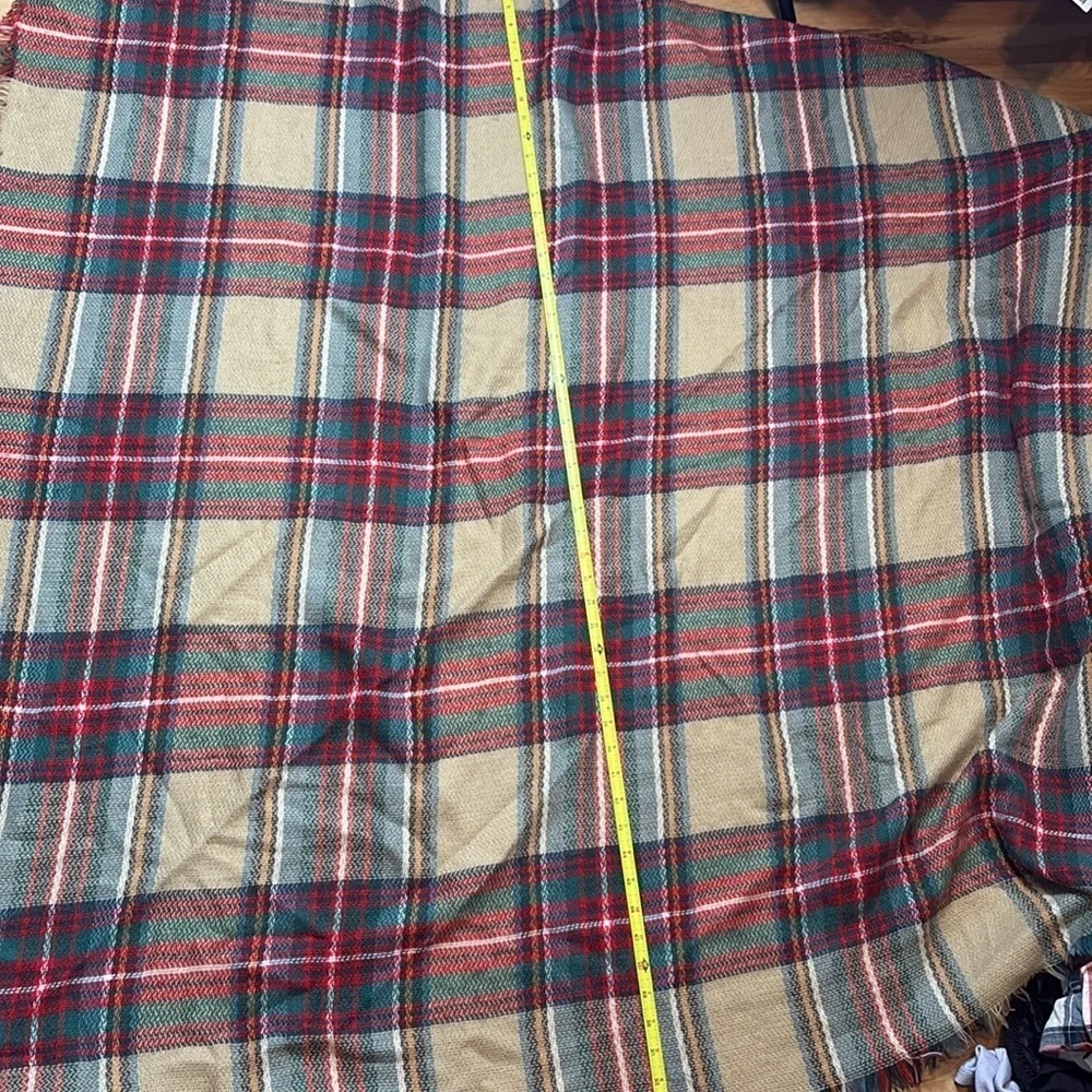 Plaid Red and Green Oversized Fringe Scarf Wrap or Shawl Women’s OS